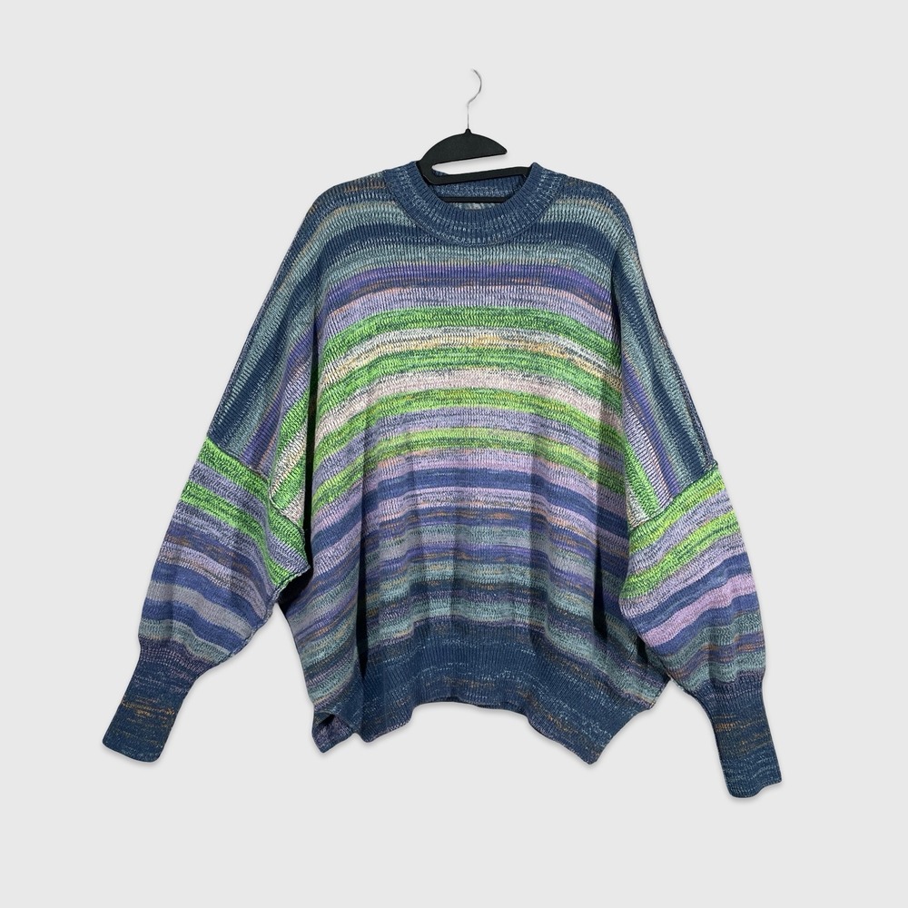 Free People Sweater Womens S Blue Multi Stripe Boho Oversized Slouchy Knit